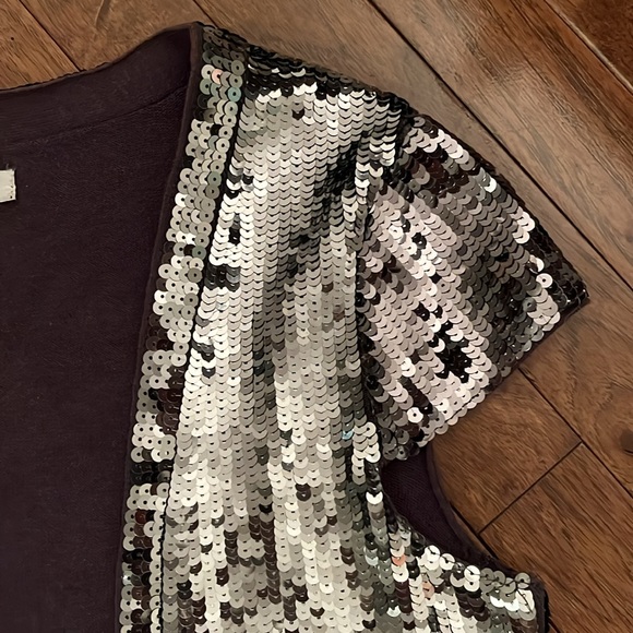 Black and Silver Sequin Short Sleeve Cardigan / Shrug - Picture 3 of 6